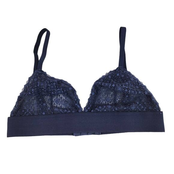 Lively The Long-Lined Lace Triangle Cup Wire Free Bralette Navy Size Large - Picture 2 of 6